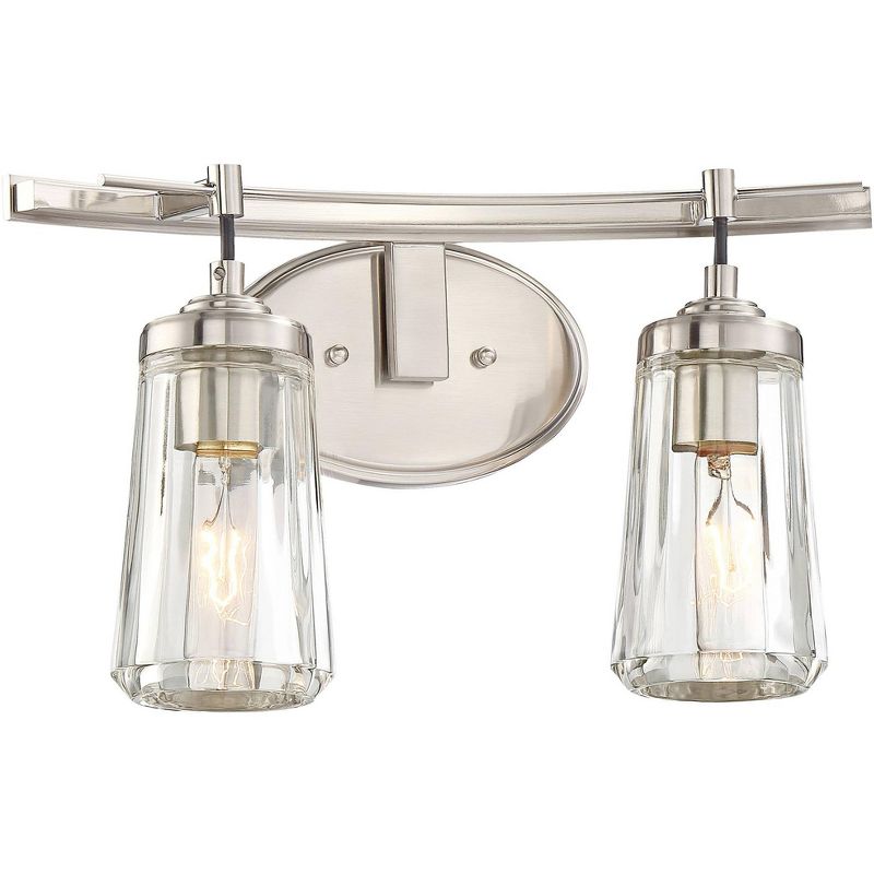 Minka Lavery Industrial Wall Light Brushed Nickel Hardwired 16" 2-Light Fixture Clear Tapered Glass for Bathroom Living Room, 1 of 4
