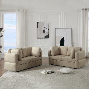 LOVMOR Living Room Furniture Sets, 2-Piece Upholstered Sofa Set, Modern Loveseat Sofa Setwith Storage Space Under Seats, Adjustable Arms and Back - 1 of 4