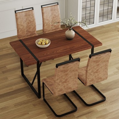 CAVINAS Dining Table Set for 4 Kitchen Table Minimalist Retro Rectangular Dining Table with Textured Top with 4 Chairs
