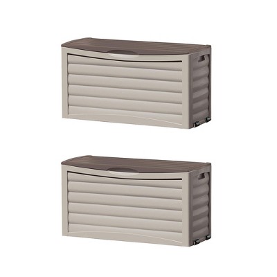 Suncast Outdoor Patio Deck Resin 63 Gallon Storage Chest Box, Taupe (2 Pack)