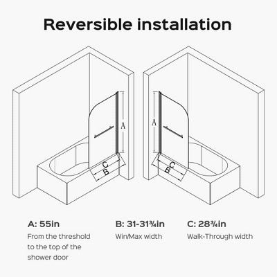 Brushed Gold Frameless Pivoting Tub Shower Door with Tempered Glass