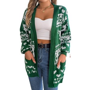 Coolmee Women's Ugly Christmas Sweaters Long Sleeve Open Front Cardigan Sweaters with Pockets - 1 of 4