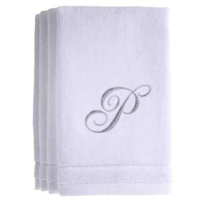 Creative Scents White Fingertip Monogrammed Towels Silver Embroidered