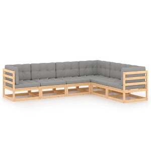 vidaXL Patio Furniture Set 6 Piece Outdoor Sectional Sofa Solid Wood Pine - Natural With Cushions - 1 of 4