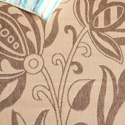 Natural Brown Floral Motif Square Outdoor Area Rug
