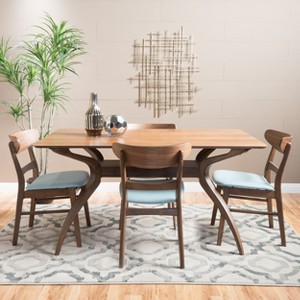 GDFStudio Isador Mid-Century Modern Fabric Upholstered Wood 5 Piece Dining - 1 of 4