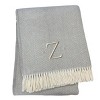 HomeRoots 55" X 70" Gray And White Herringbone Cotton Blend Z Initial Throw Blanket with Tassels And Embroidery - 4 of 4