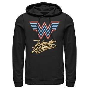 Men's Wonder Woman 1984 Neon Logo Glow Pull Over Hoodie - 1 of 4