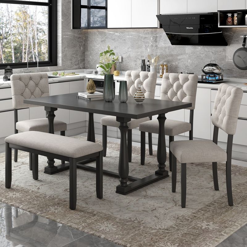 6-Piece Dining Table and Chair Set with Special-Shaped Legs and Foam-covered Seat - ModernLuxe, 1 of 12