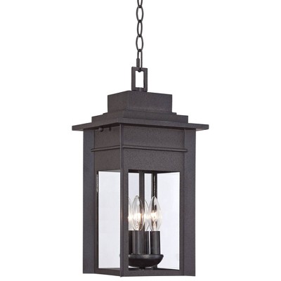 Franklin Iron Works Outdoor Ceiling Light Hanging Lantern Black Specked Gray 17 1/2" Clear Glass for Exterior House Porch Patio