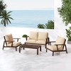 Scott Living Doris 4 Piece Outdoor Rustic Slat Design Acacia Wood Upholstered Seating Set - 2 of 4