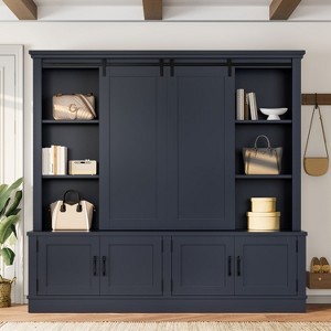 ORRD Blue Sliding Barn Door Entryway Cabinet with Tree Design, Hallway Storage Organizer with Sliding Rails for Living Room & Entryway - 1 of 4