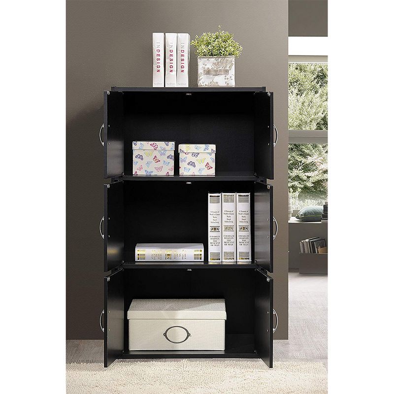 Hodedah 2142 Home Office 6-Door 3-Shelves Bookcase Enclosed Storage Cabinet, Black, 4 of 6