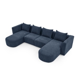 U-Shaped Sectional Sofa-2 Single Seats & 2 Chaises, Navy Loop Yarn Fabric, Modular - 1 of 4