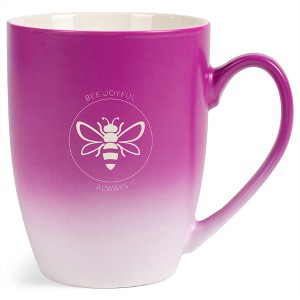 Elanze Designs Bee Joyful Always 12 Ounce Ceramic Laser-Etched Engraved Drinkware Mug, Fuchsia and White Ombre - 1 of 4