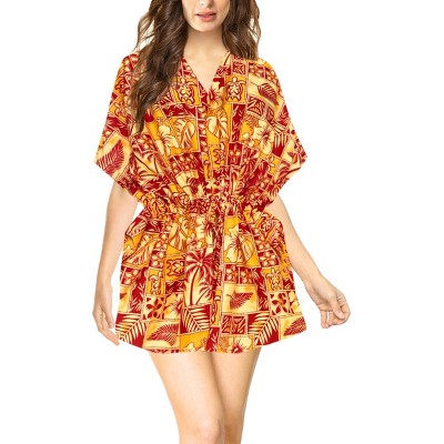 LA LEELA Women's Summer Vacation Mini Beachwear Bathing Suit Dress Plus Size Beach Dress Coverups Cute Swimsuit Cover Ups for Women 3X-4X Red, Floral