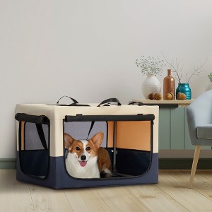 Akoasm Adjustable Fabric Dog Cages & Travel Crate Covering by Spiral Iron Pipe With 3 Doors-White+Blue - 1 of 4