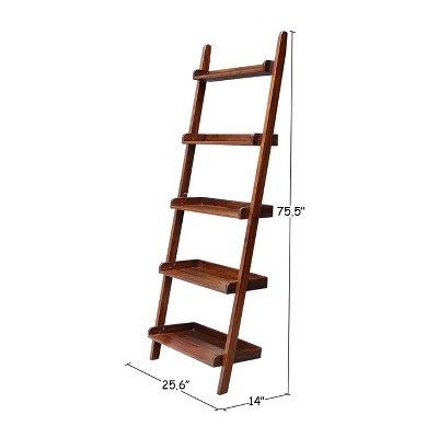 75" Espresso Solid Wood Ladder Bookcase with Five Shelves