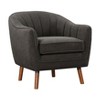 Mid-Century Modern Accent Chair 1pc Charcoal Hued Chenille Fabric Upholstered Channel Stitched Back Brown Legs Solid Wood Furniture - 3 of 4