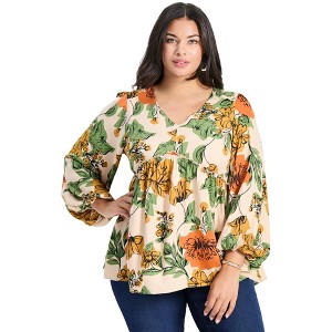 Avenue Women's Plus Size Harley Prt L Slv Tunic - 1 of 4