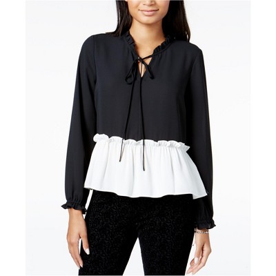 maison Jules Womens Ruffled Knit Blouse, Black, XX-Small
