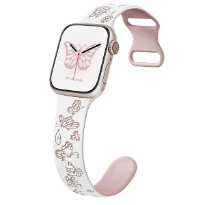 HTUTWOO Butterfly Engraved Apple Watch Band, Two-tone Silicone Strap 38/40/41/42/44/45/46/49mm for iWatch Series 11 10 9 8 7 6 5 4 3 2 1 SE Ultra - 1 of 4