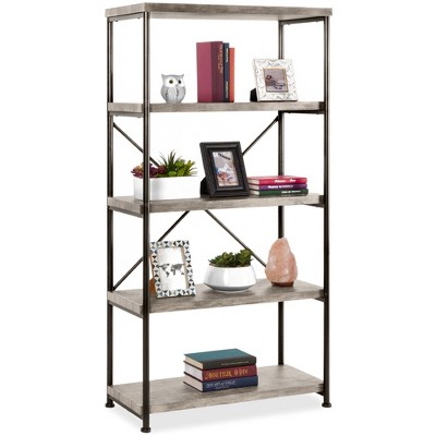 Best Choice Products 5-Tier Rustic Industrial Bookshelf Display Décor Accent w/ Metal Frame, Wood Shelves
