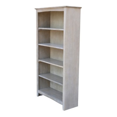 Transitional Washed Gray Solid Wood Adjustable 5-Shelf Bookcase
