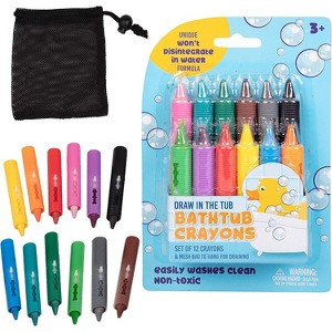 Bath Crayons Super Set of 12 Draw in the Tub Colors w Bathtub Storage Mesh Bag - Safe for Children - Art Project Gift for Kids & Toddlers - 1 of 4