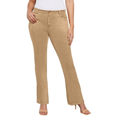 June + Vie By Roaman's Women's Plus Size Faux-suede Bootcut Pants - 22/24,  Beige : Target