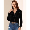 Allegra K Women's Velvet Zipper Lapel Collar Moto Biker Jacket - 2 of 4