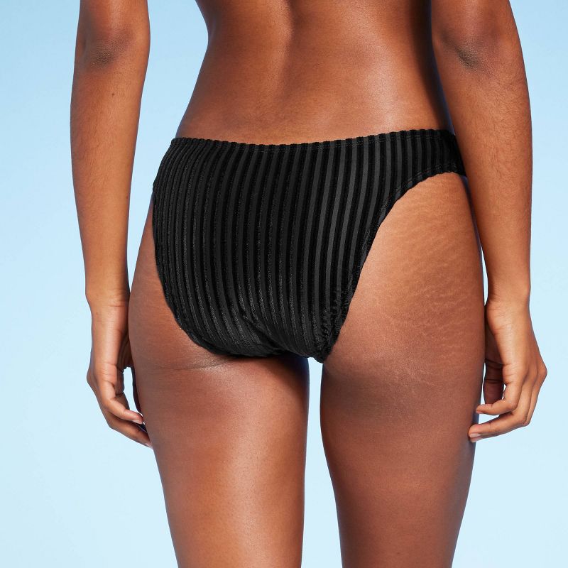 Women's Velour Ribbed Cheeky Bikini Bottom - Shade & Shore™ Black, 5 of 8