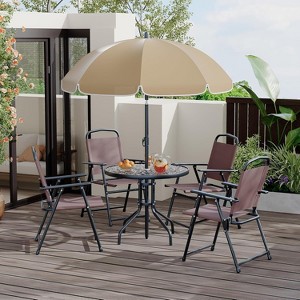 Patio Dining Set for 4 With Umbrella, Outdoor Furniture Set With 4 Folding Dining Chairs, Table Umbrella With Tempered Glass Top Dinings Table - 1 of 4