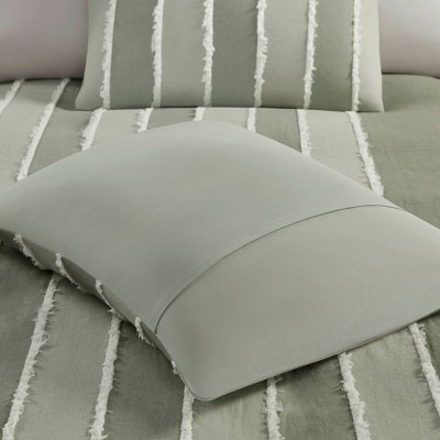 Sage Green Cotton Striped King Duvet Cover Set