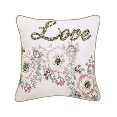 18"x18" Celebrations Floral Beaded "Love" Square Pillow Oyster/Pink - Edie@Home