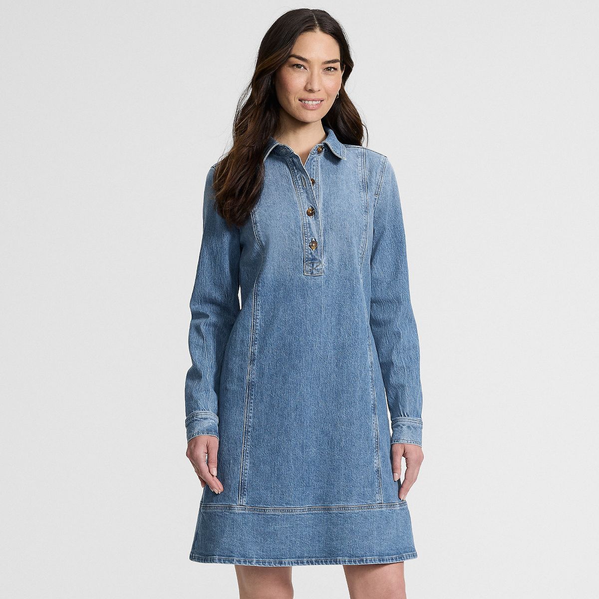 Lands' End Women's Light Weight Denim Popover At the Knee Dress