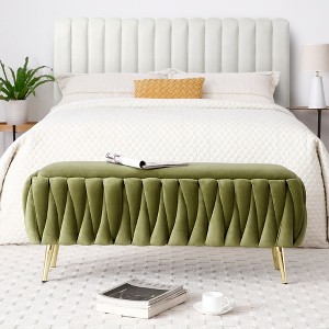 NicBex Bedroom Bench with Gold Legs Upholstered End of Bed Bench Velvet Oval Storage Ottoman Bench Toy Box for Living Room, Entryway - 1 of 4