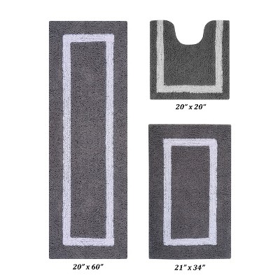 Hotel Bath Rug 100% Premium Cotton Tufted Weave Two Tone Reversible 3 Piece Bathroom Rug Set, Super Soft & Water Absorbent, Machine Washable Bathmat