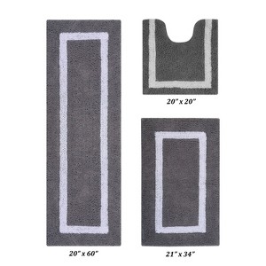 Hotel Bath Rug 100% Premium Cotton Tufted Weave Two Tone Reversible 3 Piece Bathroom Rug Set, Super Soft & Water Absorbent, Machine Washable Bathmat - 1 of 4