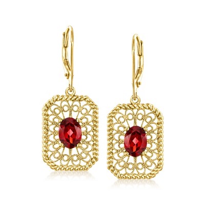 Ross-Simons 4.00 ct. t.w. Garnet Filigree Drop Earrings in 18kt Gold Over Sterling