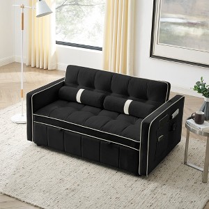 GDFStudio Tove 55.5" Modern Convertible Velvet Upholstered Sofa Bed with Side Pockets, Adjsutable Backrest and Lumbar Pillows - 1 of 4