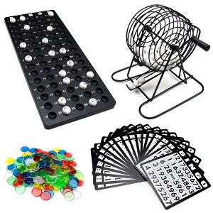 Slickblue Classic Bingo Game Set, Metal Cage & Chips, Party Game Kit, Family Style, 8"x8" Cage, 75 Balls - 1 of 3