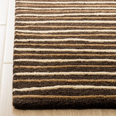 Handmade Brown and Beige Stripe Wool Viscose 9' x 12' Rug