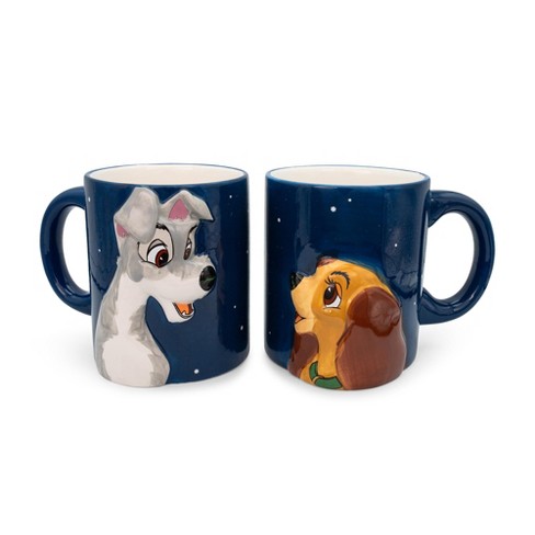 Disney Lady and the Tramp 14-Ounce Heart-Shaped Handle Ceramic Mugs | Set  of 2