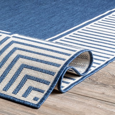 Navy and White Flat Woven Square Synthetic Indoor/Outdoor Rug