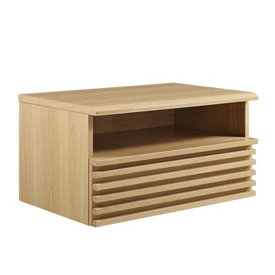 Modway Render Wall-Mount Nightstand – Floating Bedside Table with Open Shelf and Slatted Detail, Mid-Century Storage Accent