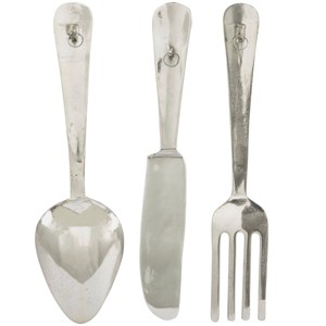 Set of 3 Aluminum Metal Utensils Knife Spoon and Fork Wall Decors - Olivia & May - 1 of 4