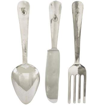 Set of 3 Aluminum Metal Utensils Knife Spoon and Fork Wall Decors - Olivia & May
