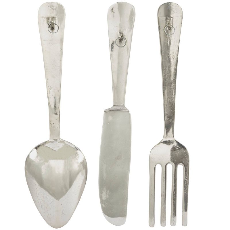 Set of 3 Aluminum Metal Utensils Knife Spoon and Fork Wall Decors - Olivia & May, 1 of 7