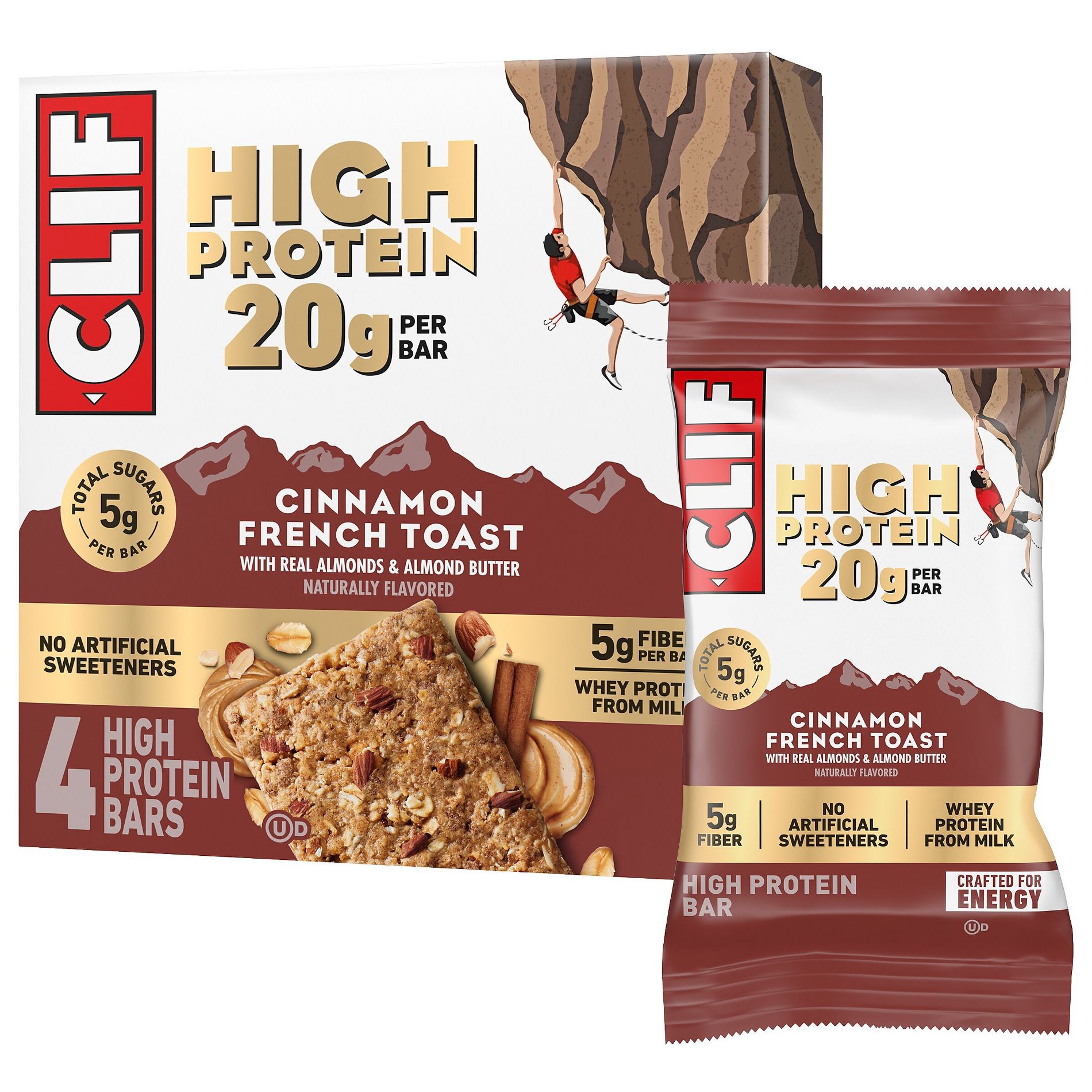 CLIF Bar Cinnamon French Toast High Protein Bars - 20g Protein - 9.6oz/4ct
